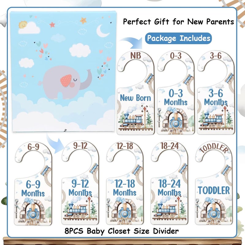 CORNER LACE Baby Closet Dividers 8PCS, Retro Train Themed Wooden Double-Sided Clothes Size Hanger/Organizer from Newborn to Toddler for Nursery Decor Baby Shower Birthday Gender Reveal Party Gift - Image 5